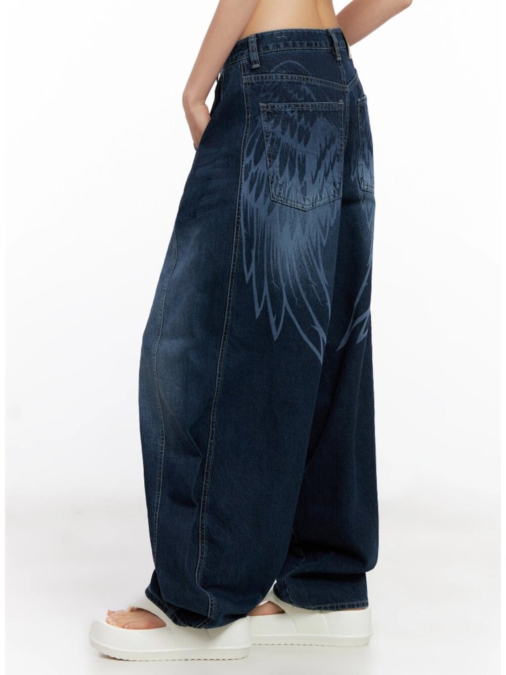 Wide-Leg Jeans with Angel Wing Print, size S, NWT!